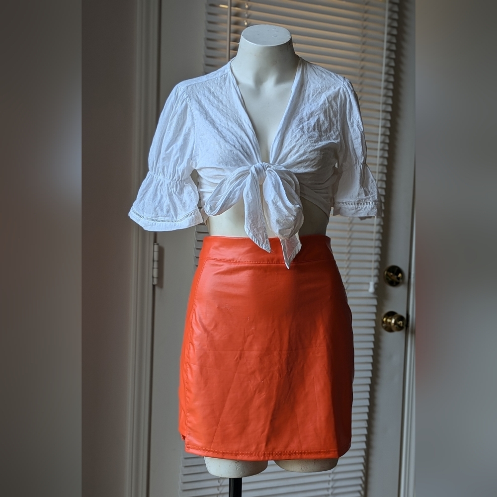 Orange Mini Skirt And White Cotton Top